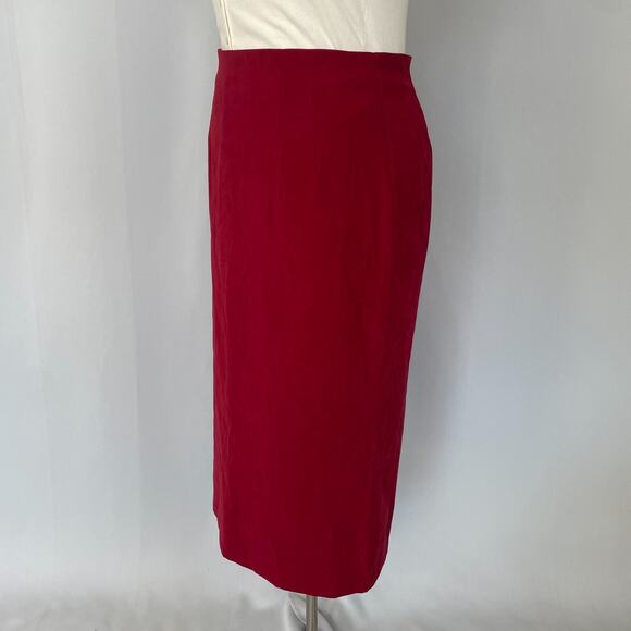Y2K Long Pencil Skirt Size 16 Red Solid Minimal Career Office Academia 90s Vtg - Picture 5 of 16